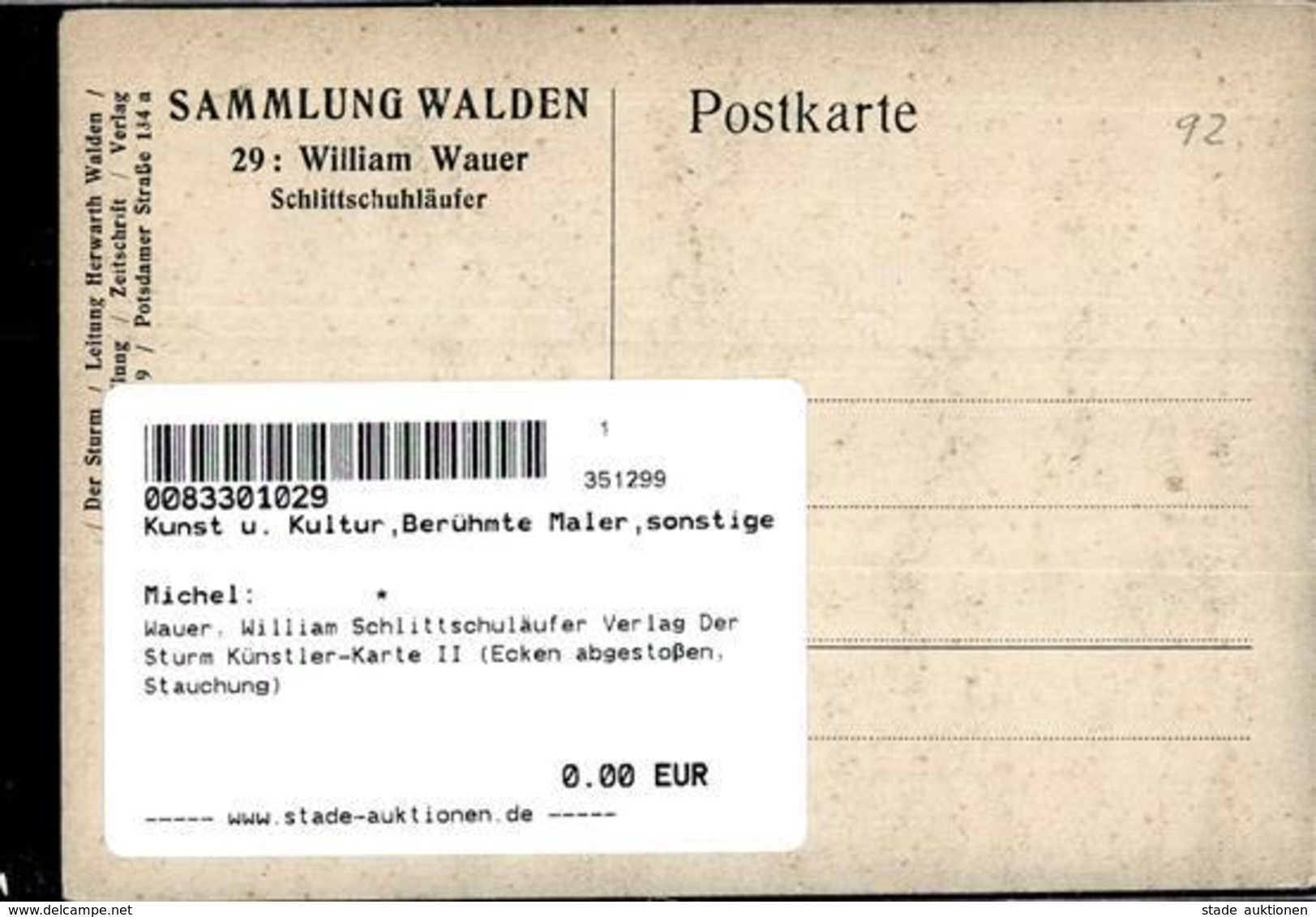 Wauer, William Schlittschuläufer Verlag Der Sturm Künstler-Karte II (Ecken Abgestoßen, Stauchung) - Sonstige & Ohne Zuordnung