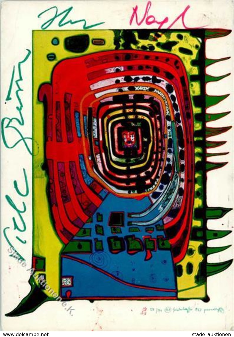 Hundertwasser Wien (1010) Österreich Graphikausstellung Unterschrift Nagl Buch U. Kunsthandlung Künstlerkarte I-II - Other & Unclassified