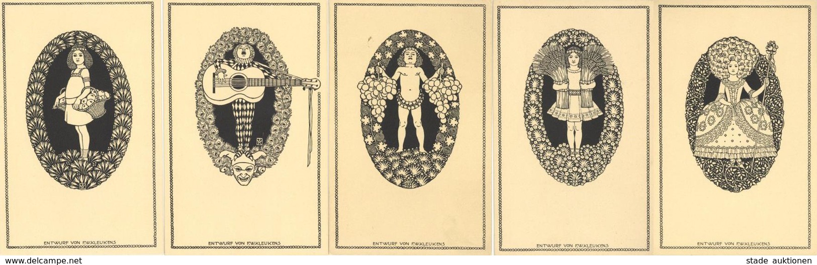 Kunstgeschichte DARMSTADT - AUSSTELLUNG DARMSTADT 1914 - 5 Versch. Offiz. Künstlerkarten Nr. 8-12 - Alle Sign. F.W.KLEUK - Autres & Non Classés