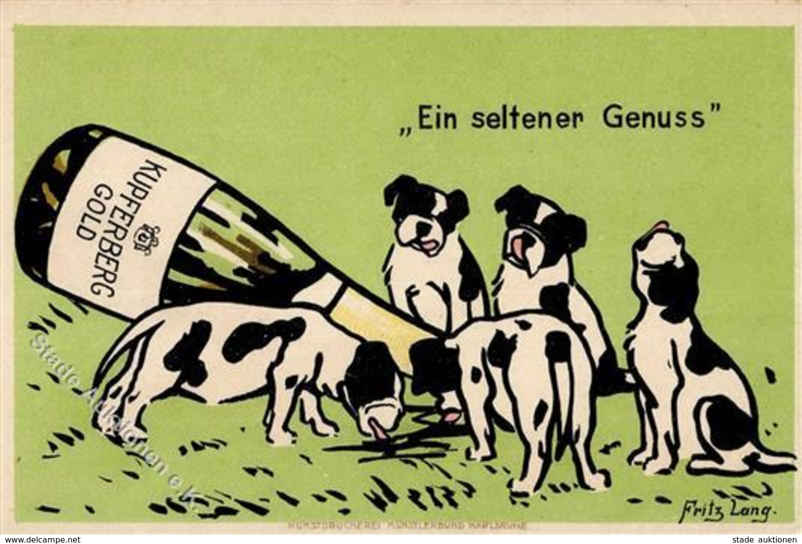 Kunstgeschichte Karlsruhe Sign. Lang, Fritz Kupferberg Gold Hunde Künstler-Karte I-II Chien - Sonstige & Ohne Zuordnung