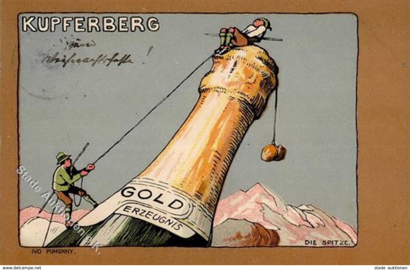 Kunstgeschichte Karlsruhe Sign. Puhonny, Ivo Kupferberg Gold Bergsteiger 1907 Künstler-Karte I-II - Sonstige & Ohne Zuordnung