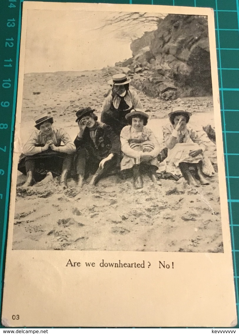 Are We Downhearted ?  No !  ~ Five Women On Beach ~ Postmark Swanage 1906 - Humour