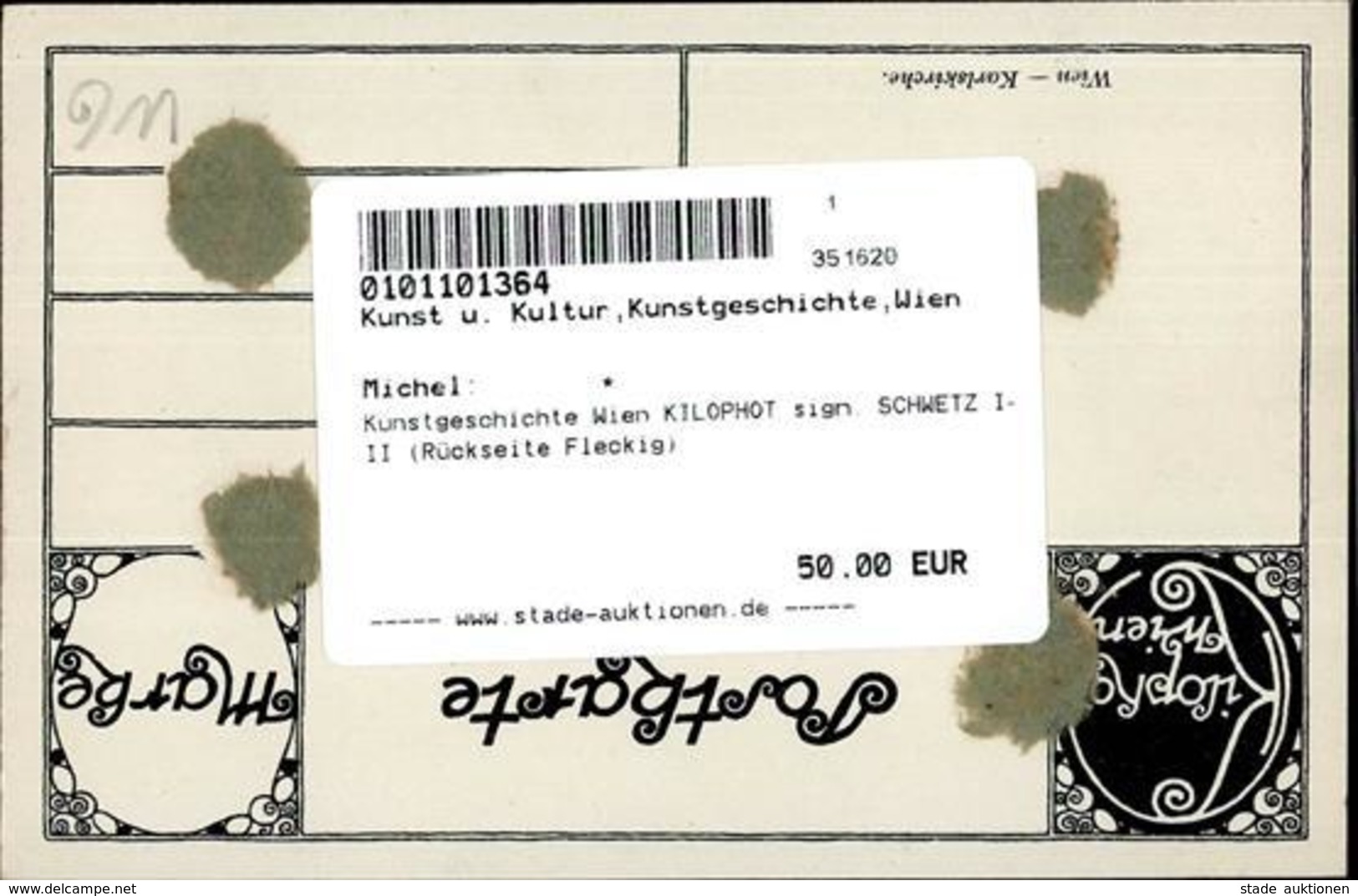 Kunstgeschichte Wien KILOPHOT Sign. SCHWETZ I-II (Rückseite Fleckig) - Autres & Non Classés