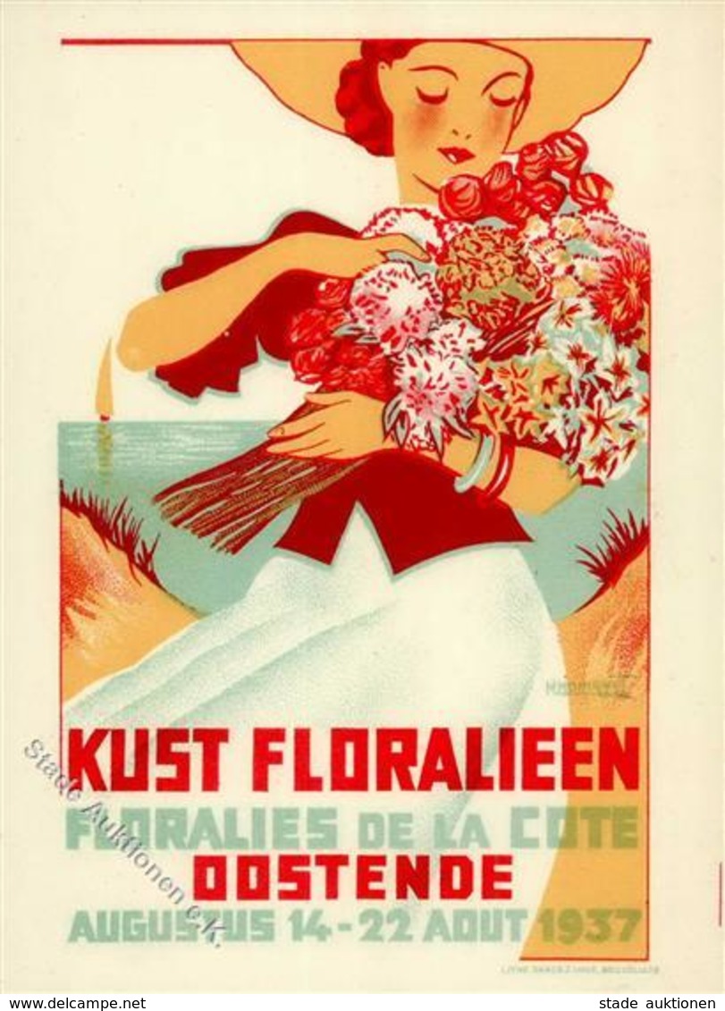 OOSTENDE - KUST FLORALIEN 1937 - Künstlerkarte Sign. M.MONIQUET I - Autres & Non Classés