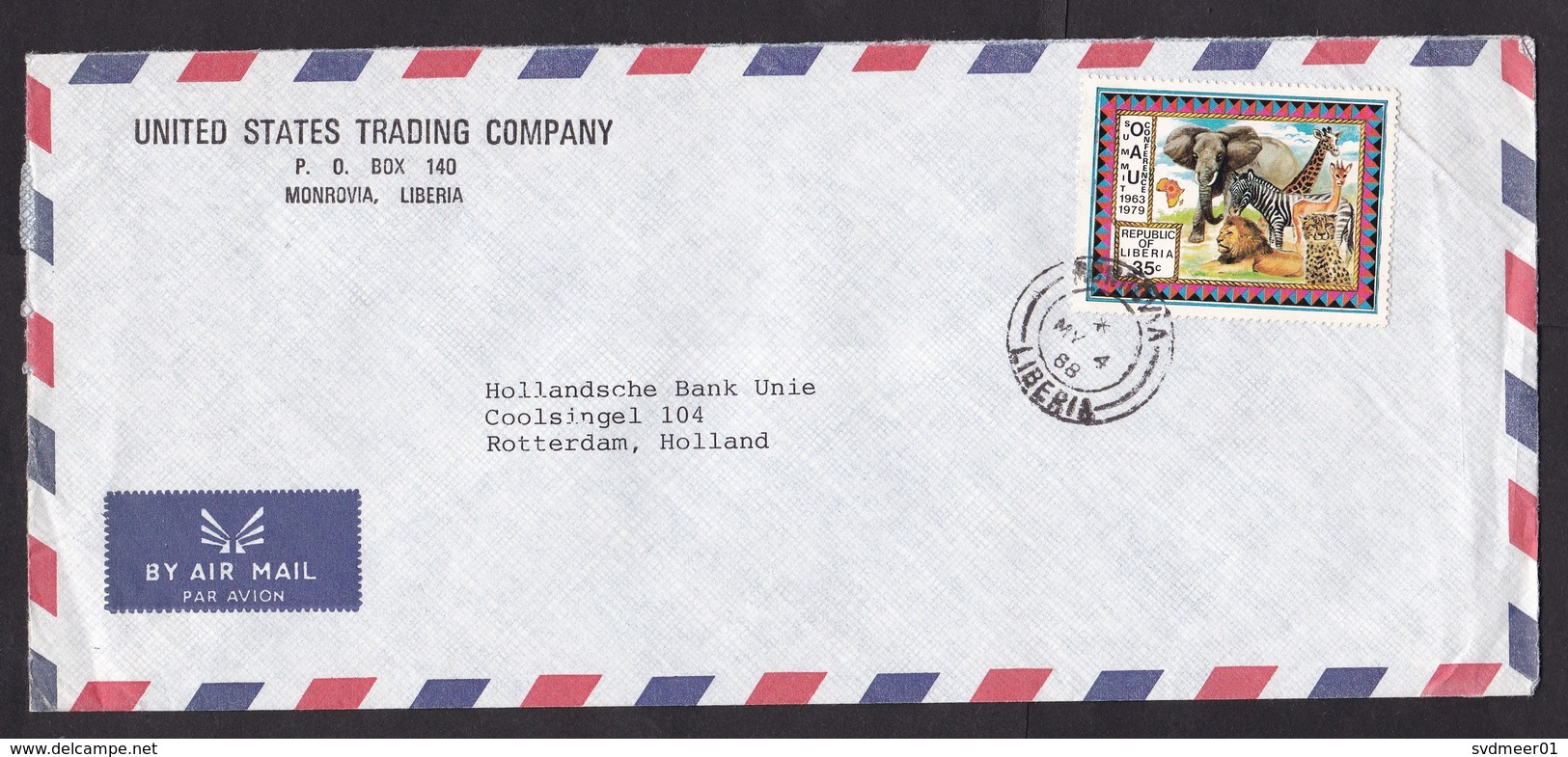 Liberia: Airmail Cover To Netherlands, 1988, 1 Stamp, Animal, Elephant, Leopard, Lion, Rare Real Use! (traces Of Use) - Liberia