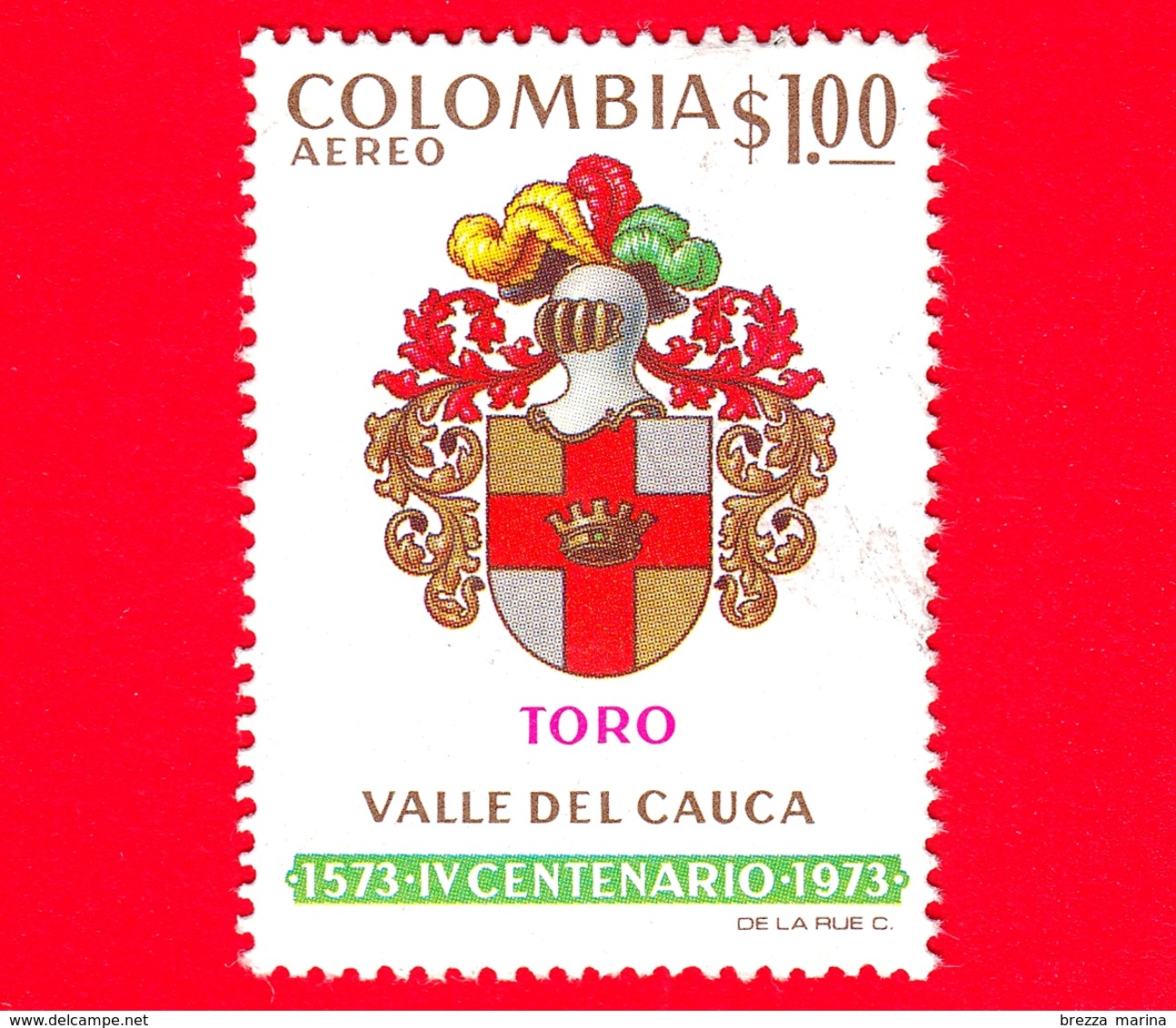 COLOMBIA - Usato -  1973 - 4 Centenario Della Fondazione Di Toro, Valle Del Cauca - Stemma - $ 1.00 P.aerea - Kolumbien