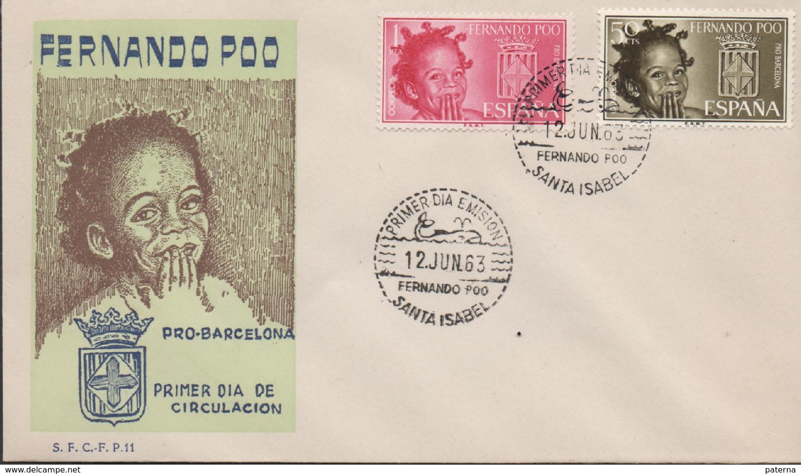 3357 FDC Fernando Poo , Santa Isabel 1963, Pro-Barcelona - Fernando Po