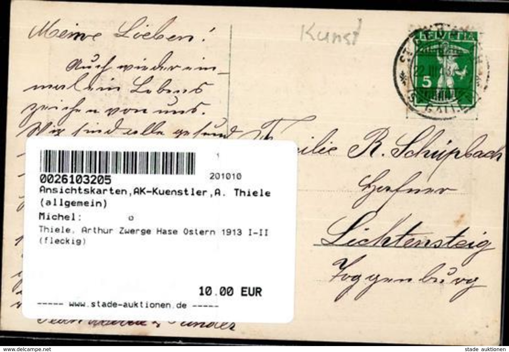 Thiele, Arthur Zwerge Hase Ostern 1913 I-II (fleckig) Lutin Paques - Thiele, Arthur