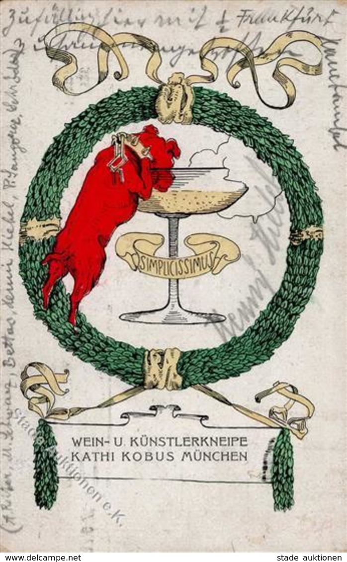 Simplicissimus München (8000) Wein U. Künstlerkneipe Kathi Kobus Künstlerkarte I-II (Stauchung) Vigne - Other & Unclassified