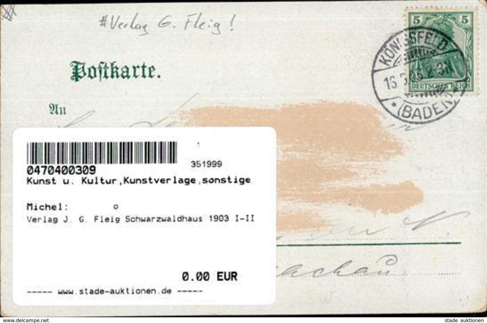 Verlag J. G. Fleig Schwarzwaldhaus 1903 I-II - Other & Unclassified