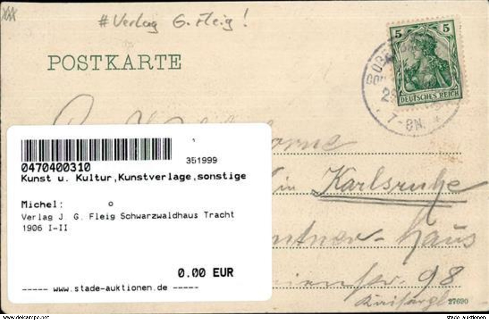 Verlag J. G. Fleig Schwarzwaldhaus Tracht 1906 I-II - Autres & Non Classés