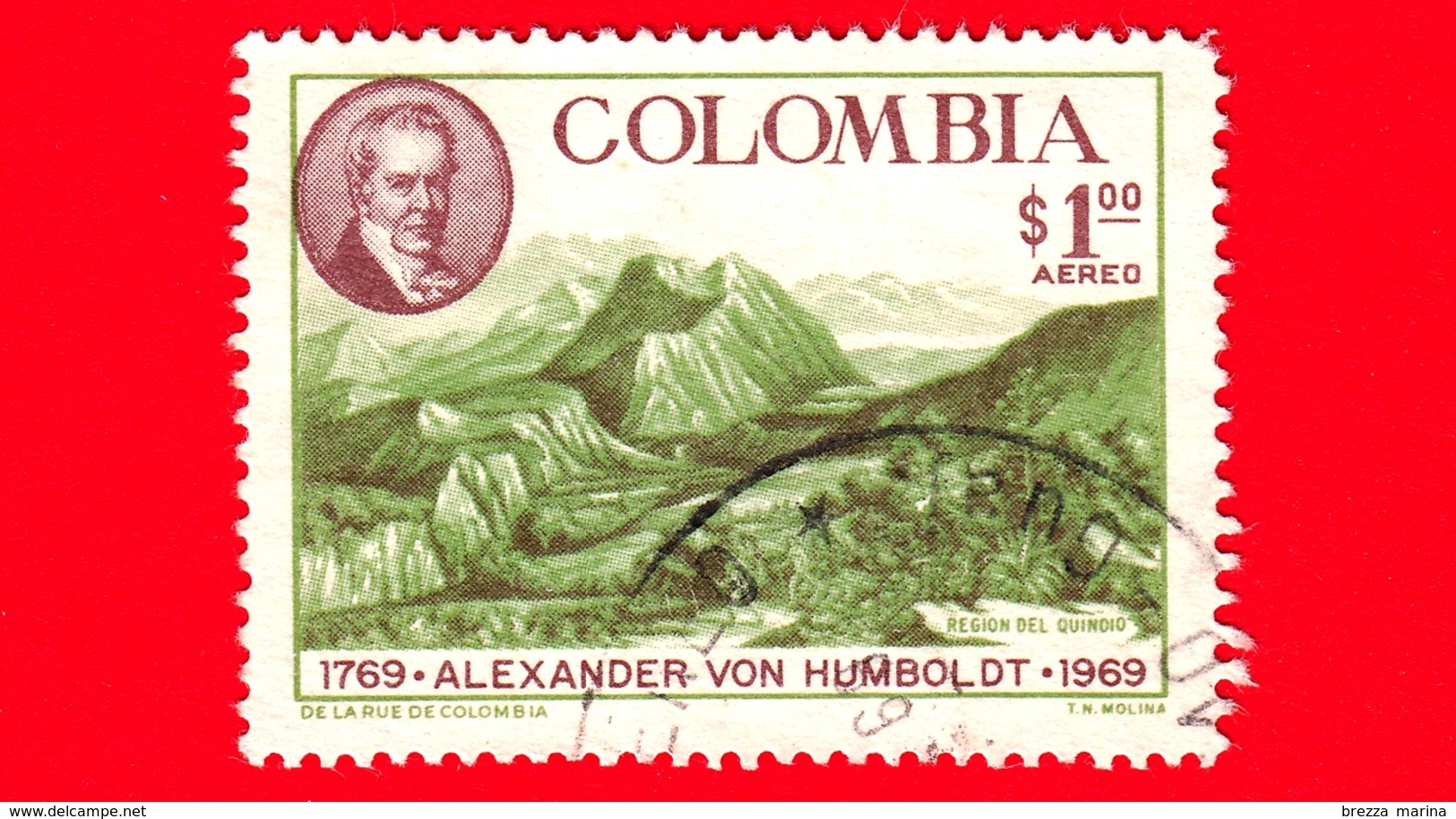 COLOMBIA - Usato - 1969 - Alexander Von Humboldt (1769-1859), Naturalista Tedesco - $ 1.00 P.aerea - Colombia