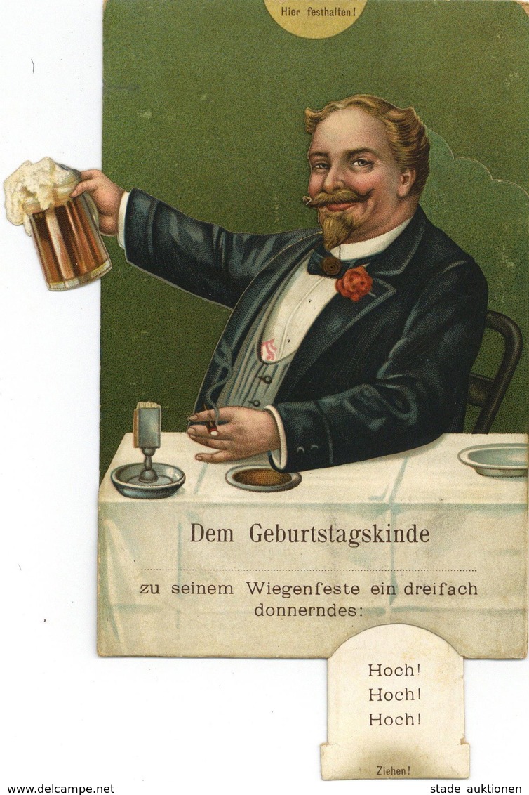 Mechanik-Karte Geburtstag Bier Ziehkarte 1913 I-II Bière - Ohne Zuordnung