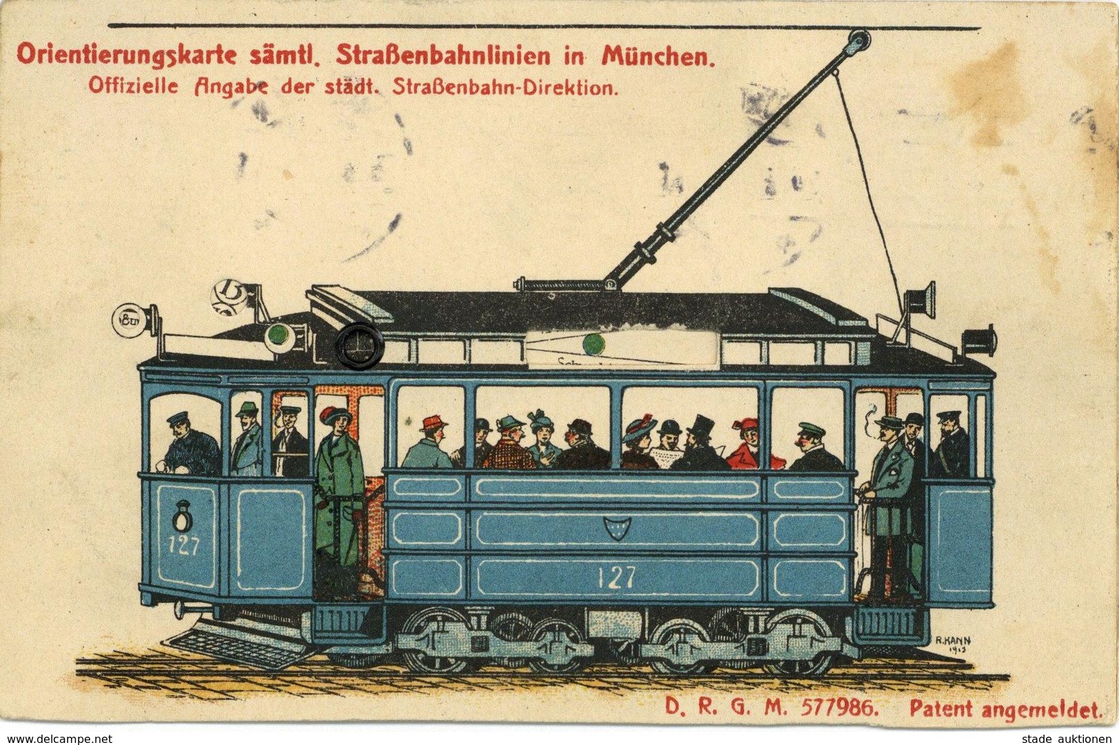 Mechanik-Karte Straßenbahn Orientierungskarte Sämtl. Linien In München Dreh-Karte 1915 I-II (fleckig) - Ohne Zuordnung