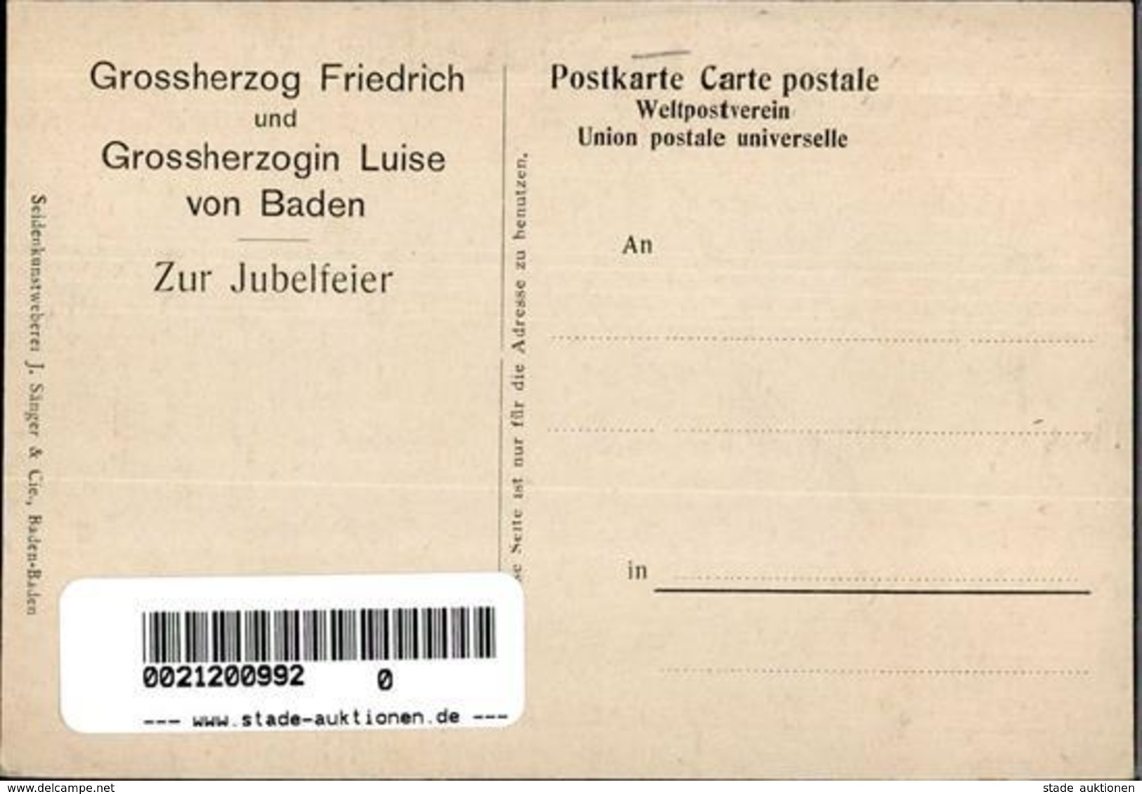 Seide Gewebt Großherzog Friedrich U. Großherzogin Luise Von Baden I-II Soie - Other & Unclassified