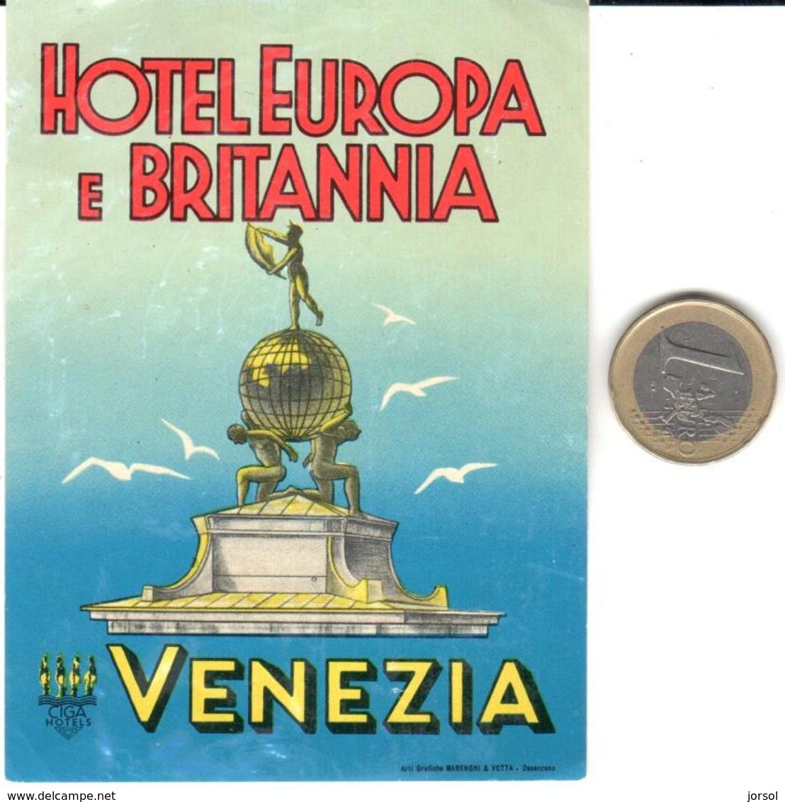 ETIQUETA DE HOTEL  -HOTEL EUROPA E BRITANNIA -VENEZIA  -ITALIA - Etiquetas De Hotel