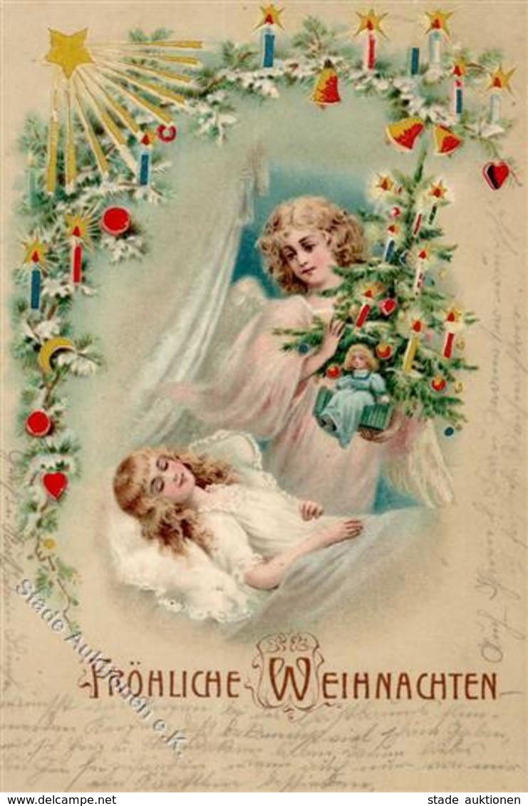 HGL Engel Kind Puppe Weihnachten  Lithographie 1902 I-II Noel Ange - Hold To Light
