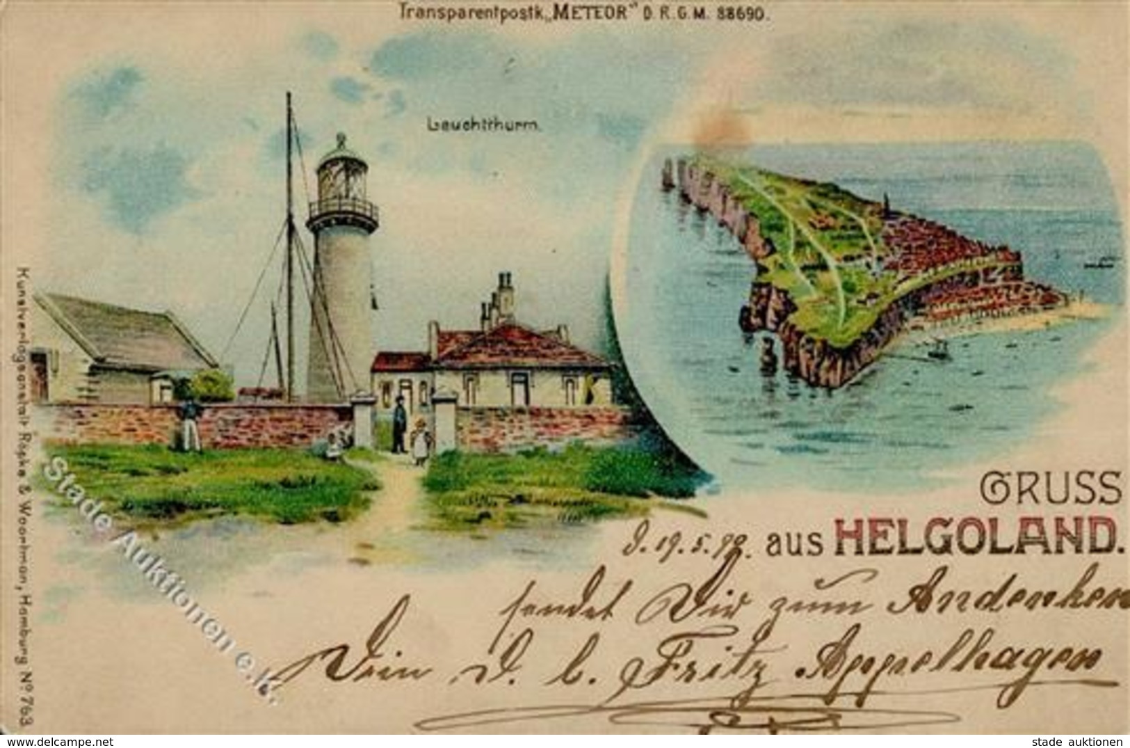 HGL, Verlag Meteor Helgoland Leutturm 1899 I-II - Hold To Light