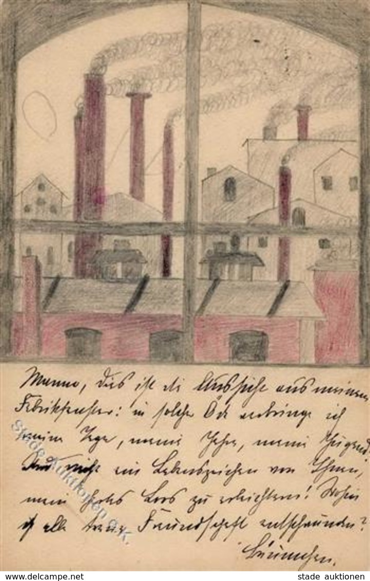 Handgemalt Fabrikschornsteine Künstlerkarte 1902 I-II Peint à La Main - Ohne Zuordnung