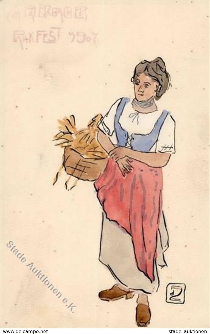 Handgemalt Frau  Künstlerkarte 1907 I-II Peint à La Main - Unclassified