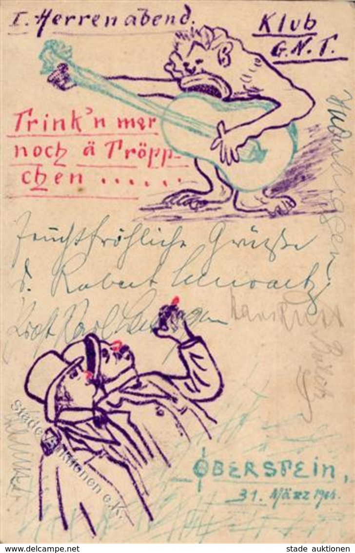Handgemalt Herrenabend Künstlerkarte 1906 I-II Peint à La Main - Unclassified