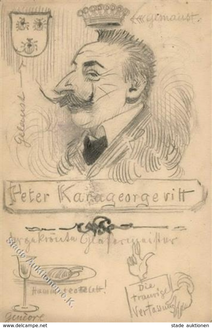 Handgemalt Kaiser Wilhelm Karikatur Künstlerkarte 1903 I-II Peint à La Main - Unclassified
