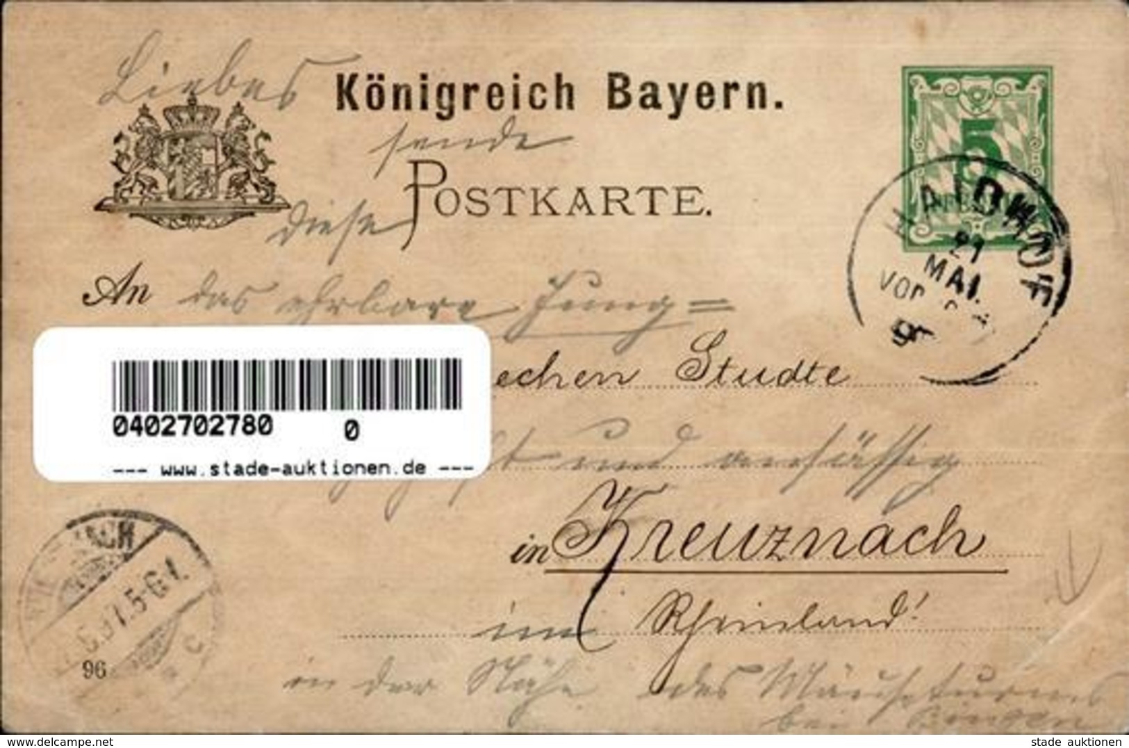 Handgemalt Kreuznach Handgemacht Gewerbedorf Ganzsache 1897 II (Stauchung, Eckbug) Peint à La Main - Non Classés