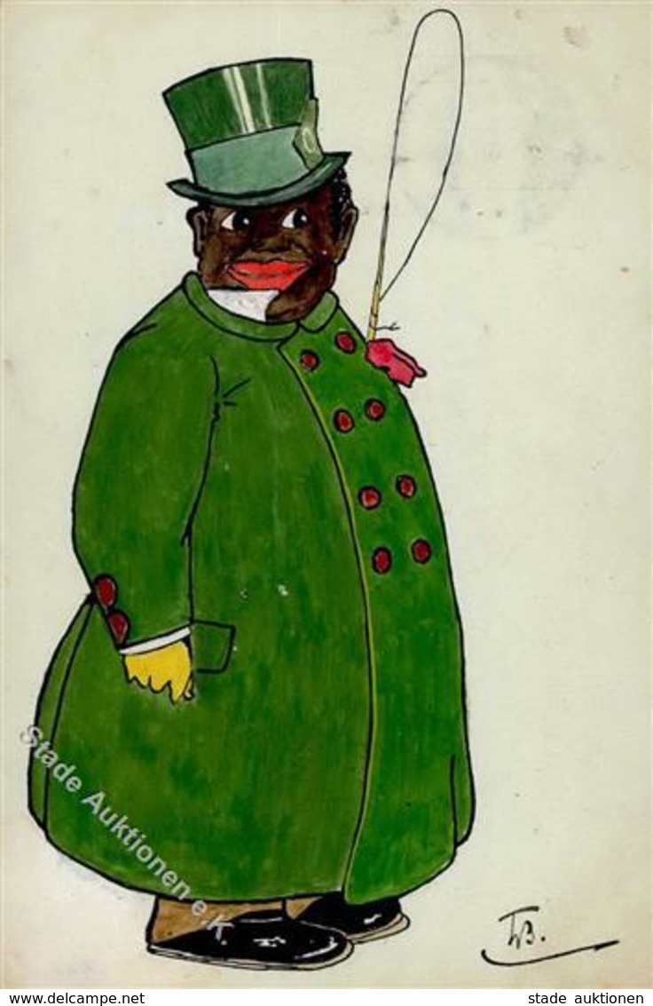 Handgemalt Kutscher Schwarzafrikaner Künstlerkarte 1905 I-II (fleckig) Peint à La Main - Unclassified