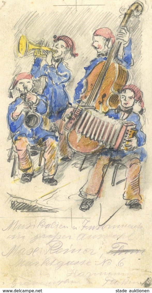 Handgemalt Musikalien Und Instrumente In Grosser Auswahl Max Reiner Entwurf Für Eine Werbe Karte I-II (Reißnagelloch) Pe - Ohne Zuordnung