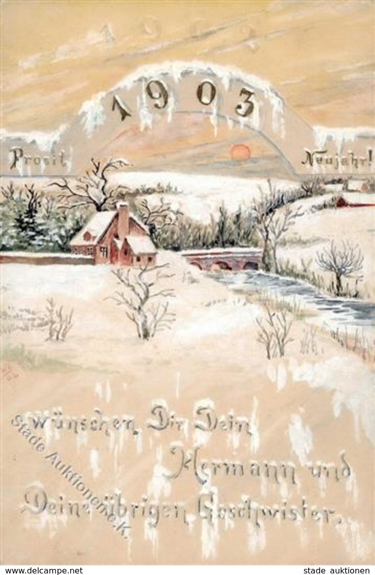 Handgemalt Neujahr  Künstlerkarte 1902 I-II Peint à La Main Bonne Annee - Unclassified
