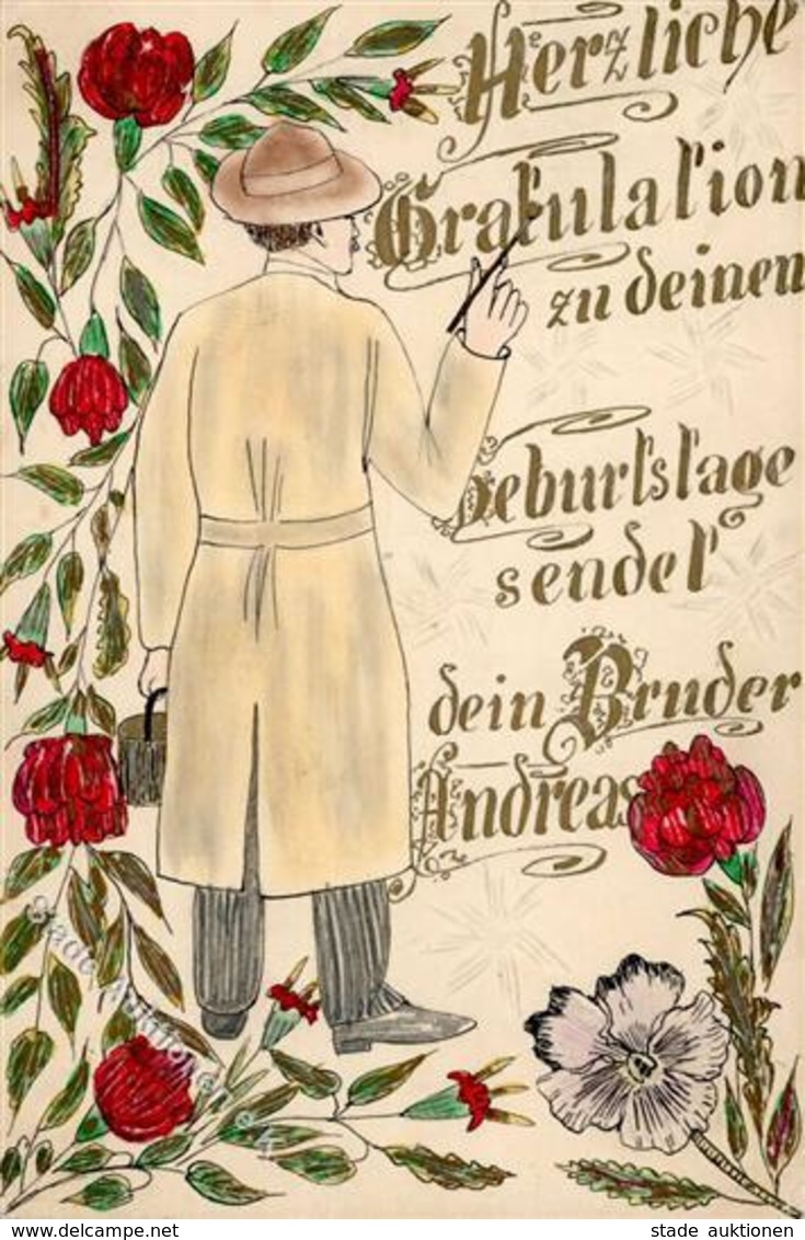 Handgemalt Sign. Andreas Glückwunsch  Künstlerkarte 1912 I-II Peint à La Main - Ohne Zuordnung