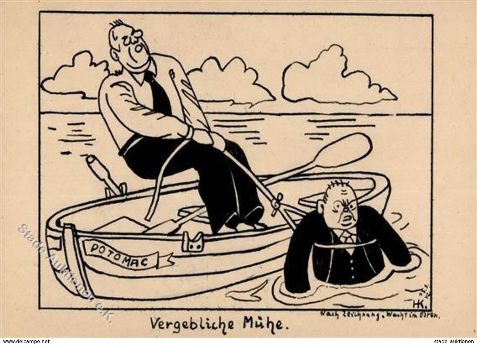 Handgemalt Sign. Krause, Heinz Karikatur Ruderboot I-II Peint à La Main - Ohne Zuordnung