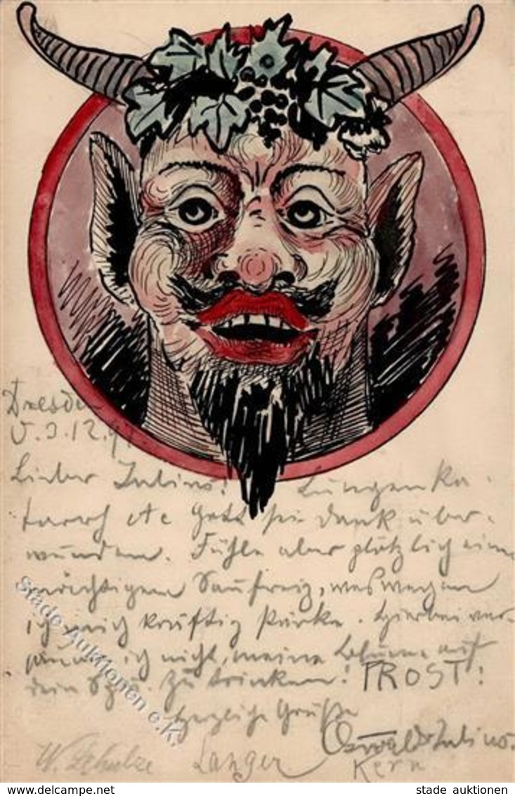 Handgemalt Teufel  Künstlerkarte 1897 I-II Peint à La Main - Ohne Zuordnung