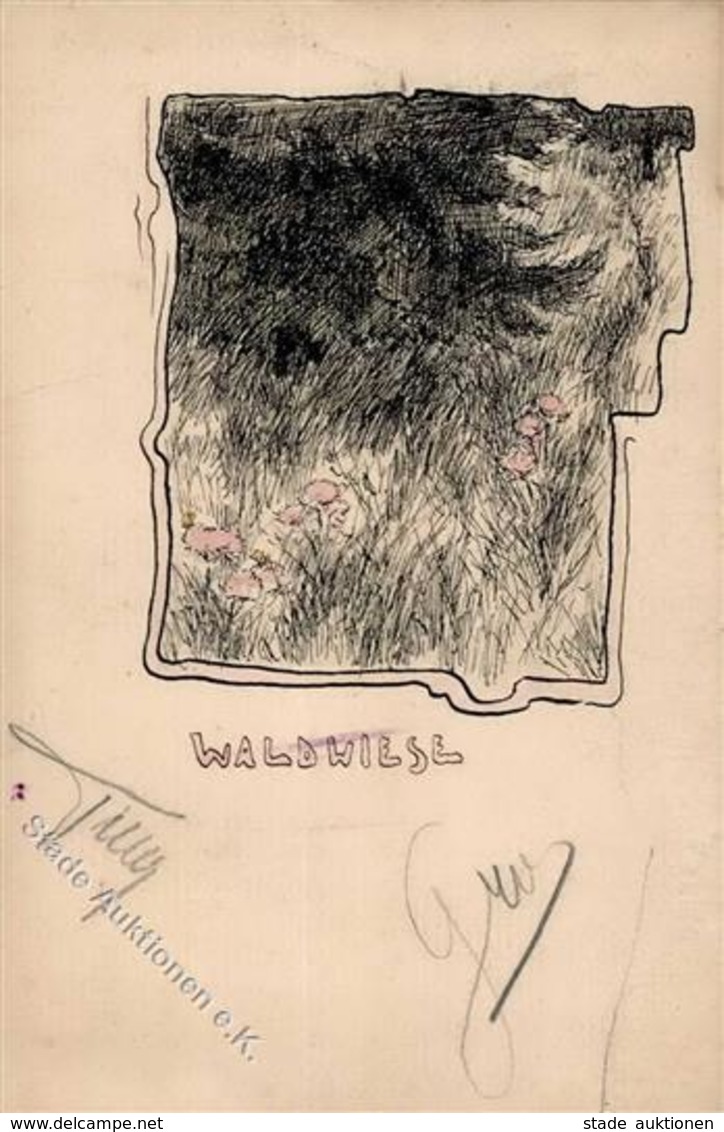 Handgemalt Waldwiese Künstlerkarte 1901 I-II (fleckig) Peint à La Main - Unclassified