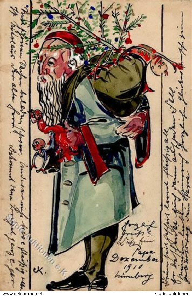 Handgemalt Weihnachtsmann Spielzeug Künstlerkarte 1910 I-II Pere Noel Peint à La Main Jouet - Ohne Zuordnung