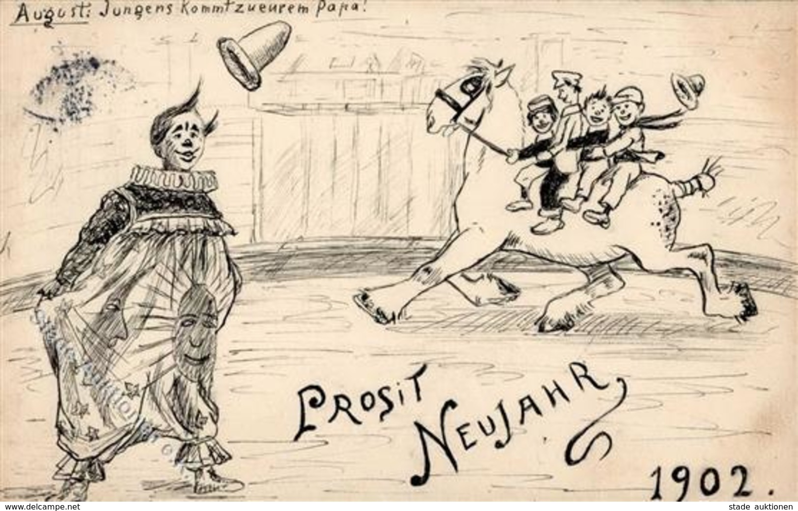 Handgemalt Zirkus Clown Pferd Kinder Künstlerkarte 1901 I-II (Eckbug) Peint à La Main - Ohne Zuordnung