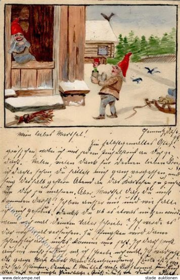 Handgemalt Zwerge Künstlerkarte 1899 I-II Peint à La Main Lutin - Ohne Zuordnung