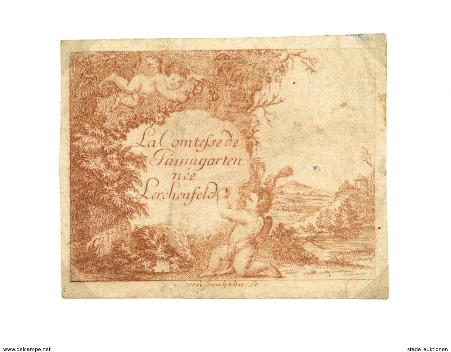 Freundschaftsbild Biedermeier Billet La Comtesse Paumgarten Nee Lerchenfeld Kupferstich Von Weissenhahn Ca. 1800 Ca. 7,5 - Unclassified