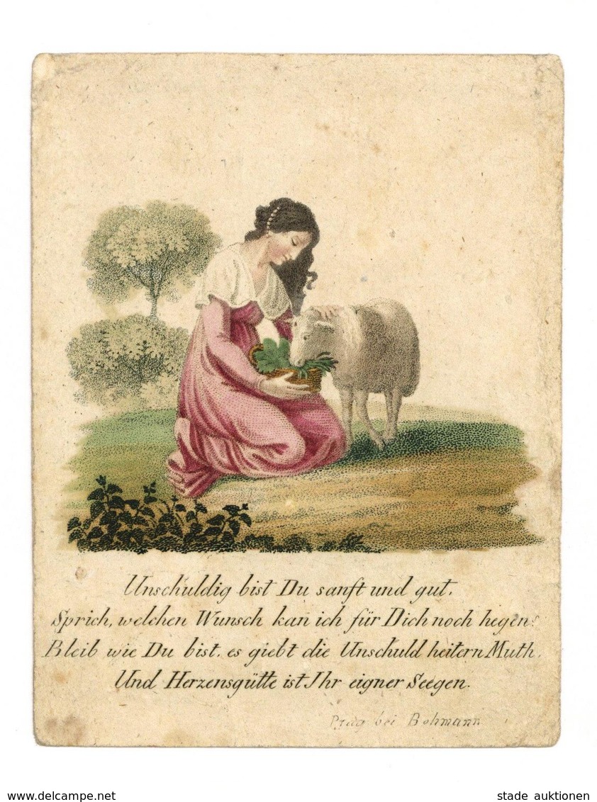 Freundschaftsbild Biedermeier Billet Um 1800-1830 Frau Mit Schaf Ca. 11,3 X 8,6 Cm I-II (leichter Abrieb, Fleckig) - Unclassified