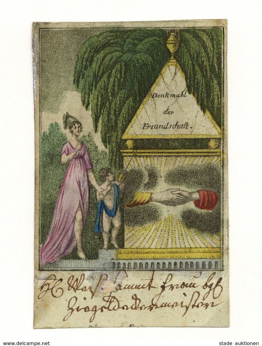 Freundschaftsbild Biedermeier Billet Um 1800-1830 Frau Putte Ca. 7 X 11,3 Cm I-II (leicht Fleckig) - Unclassified