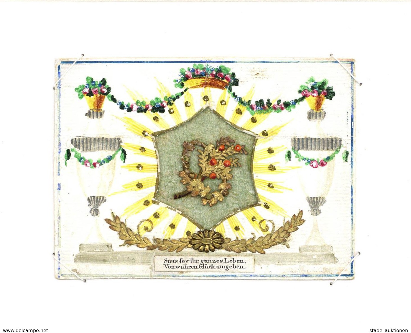 Freundschaftsbild Biedermeier Billet Um 1800-1830 Geprägt Mit Applikationen Auf Stoff Ca. 9 X 6,7 Cm I-II - Unclassified