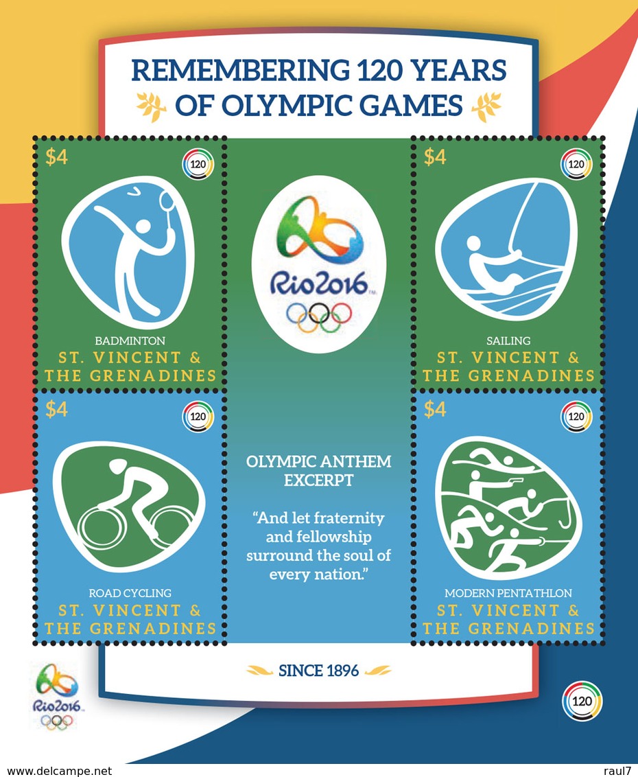 St Vincent 2016 - Jeux Olympiques, Rio 2016, Sports Divers - BF 4 Val Neufs // Mnh - St.Vincent Und Die Grenadinen