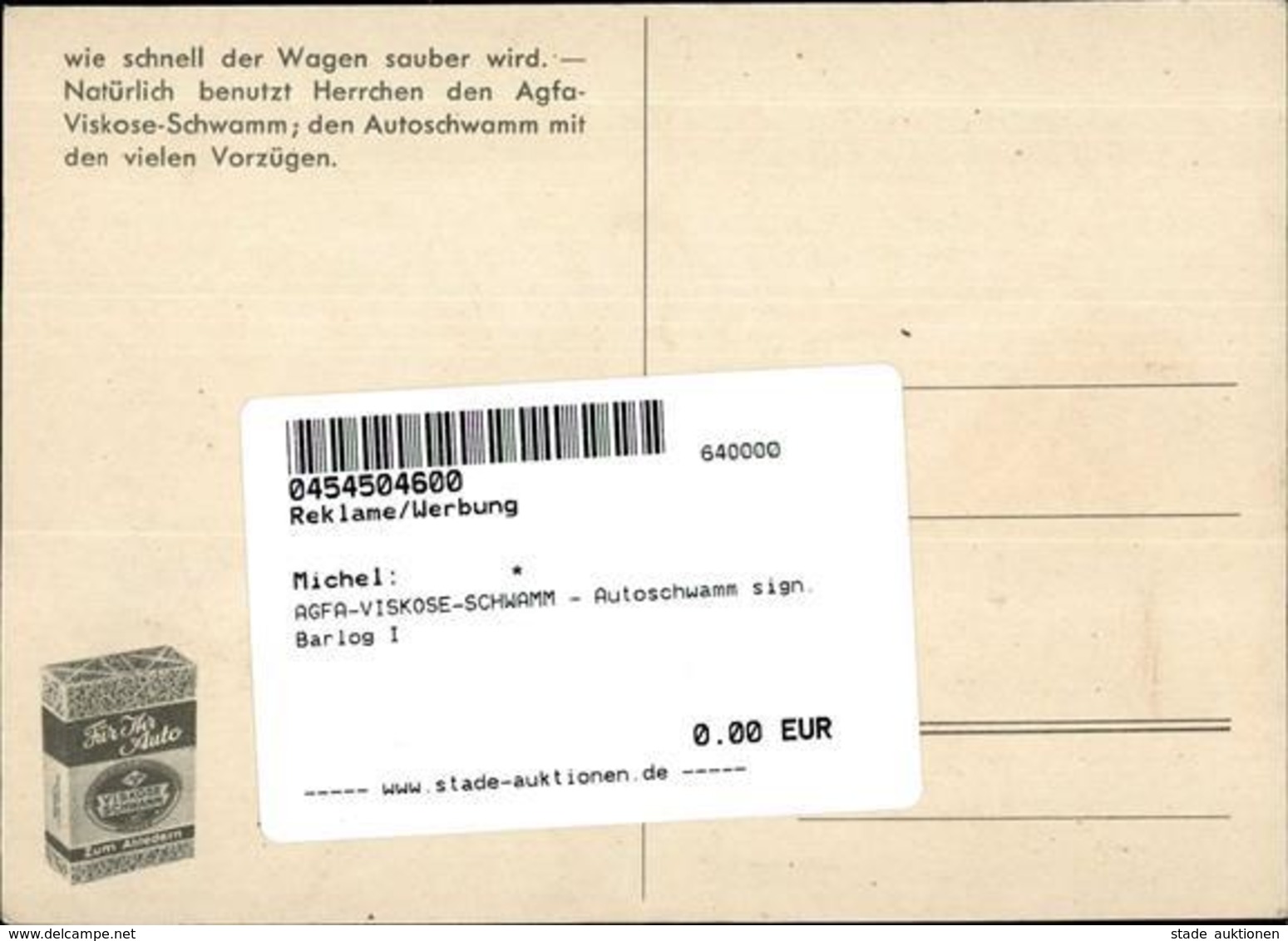 AGFA-VISKOSE-SCHWAMM - Autoschwamm Sign. Barlog I - Werbepostkarten