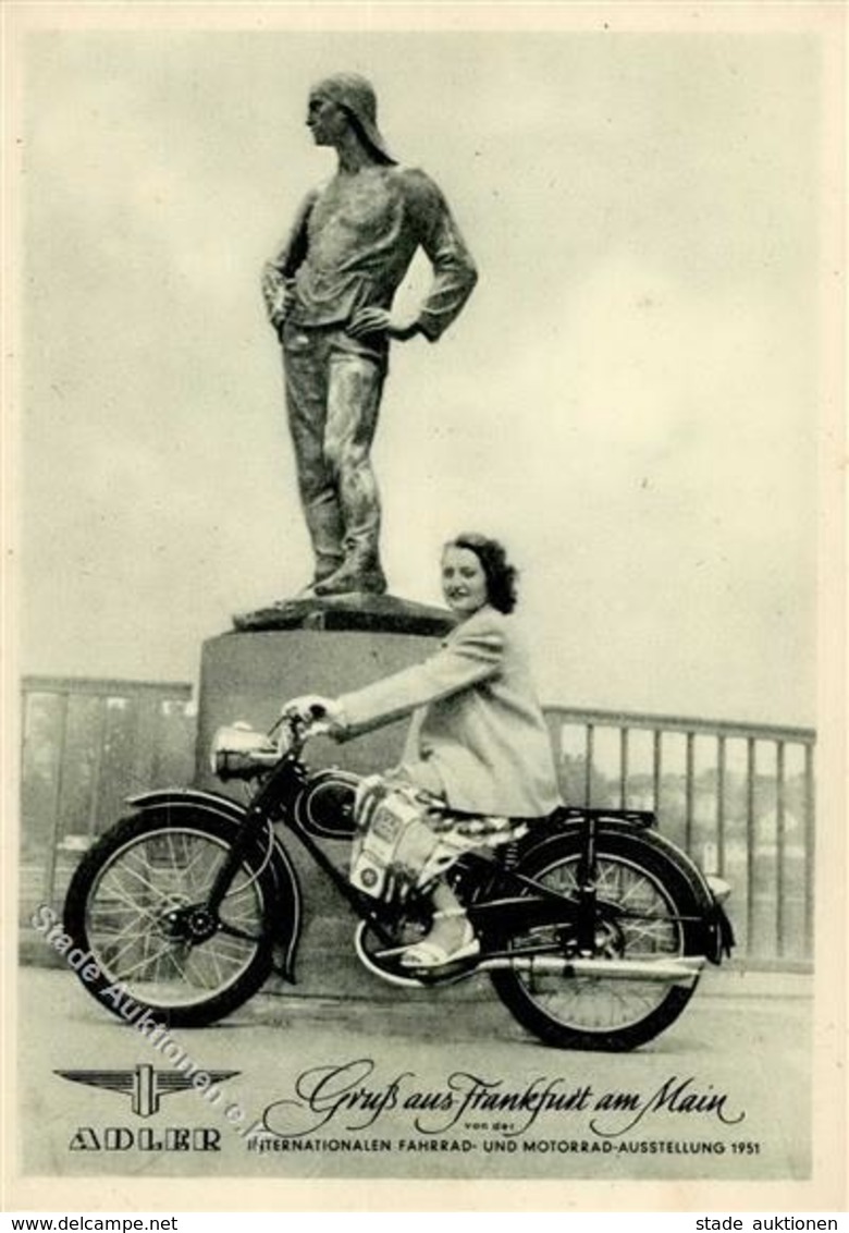 FRANKFURT/Main - INT. FAHRRAD- U. MOTORAD-AUSSTELLUNG 1951 - ADLER-Motorrad I - Publicidad