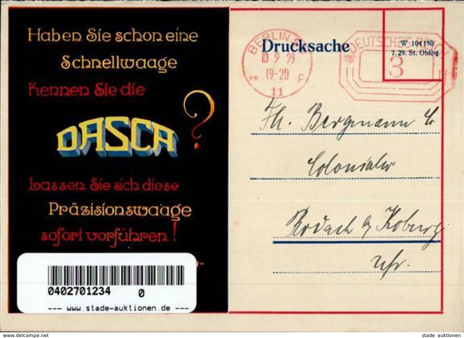 Werbung Berlin Mitte (1000) Dasca Waage Werbe AK I-II Publicite - Werbepostkarten