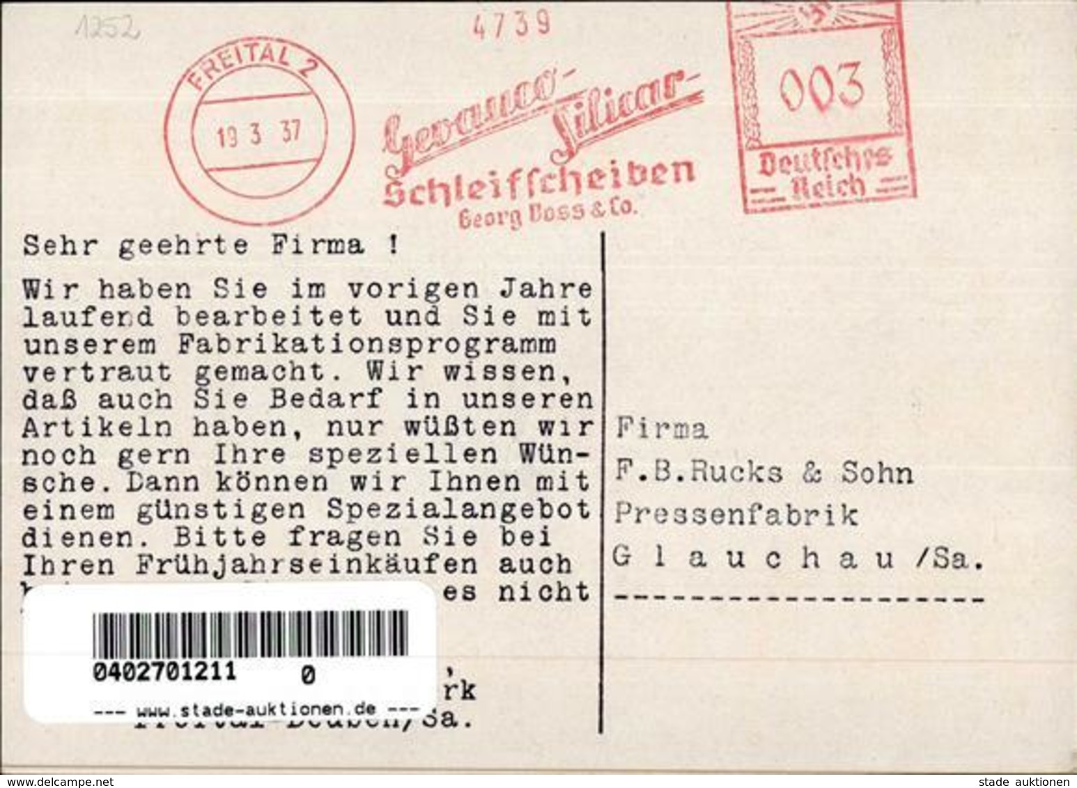Werbung Freital (O8210) Gevauco Und Silicar Schleifscheiben Werbe AK I-II Publicite - Werbepostkarten