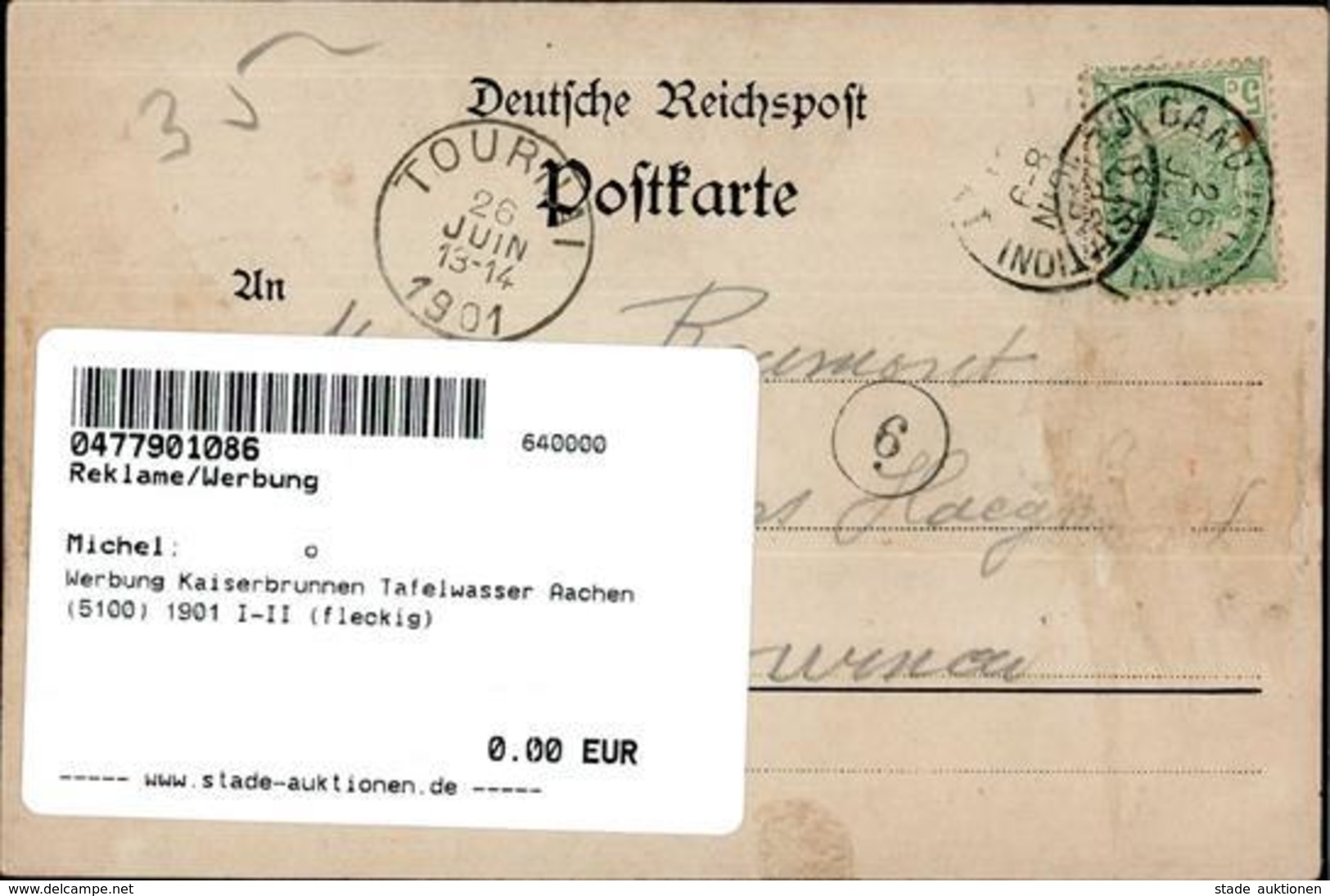 Werbung Kaiserbrunnen Tafelwasser Aachen (5100) 1901 I-II (fleckig) Publicite - Werbepostkarten