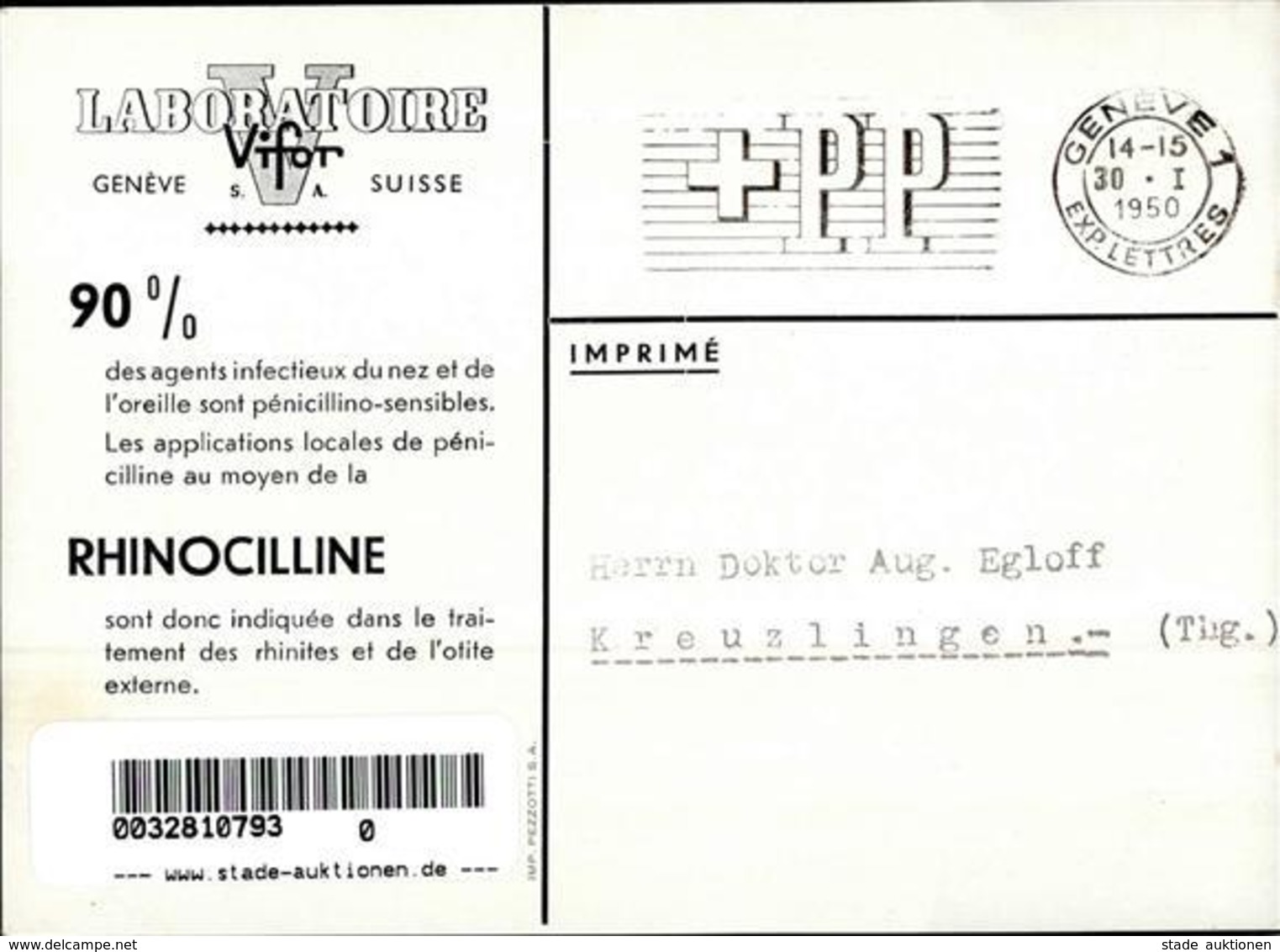 Pharma Werbung Genève (1200) Schweiz Rhinociline Laboratoire Vifo Werbe AK I-II Publicite - Werbepostkarten