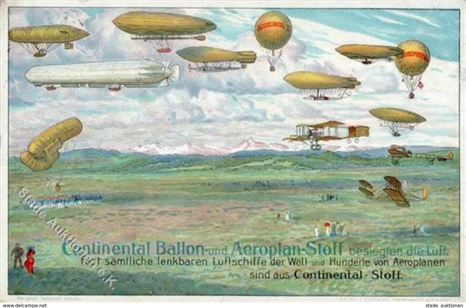 Continental Hannover (3000) Ballon U. Aeroplan Stoff 1913 I-II - Werbepostkarten
