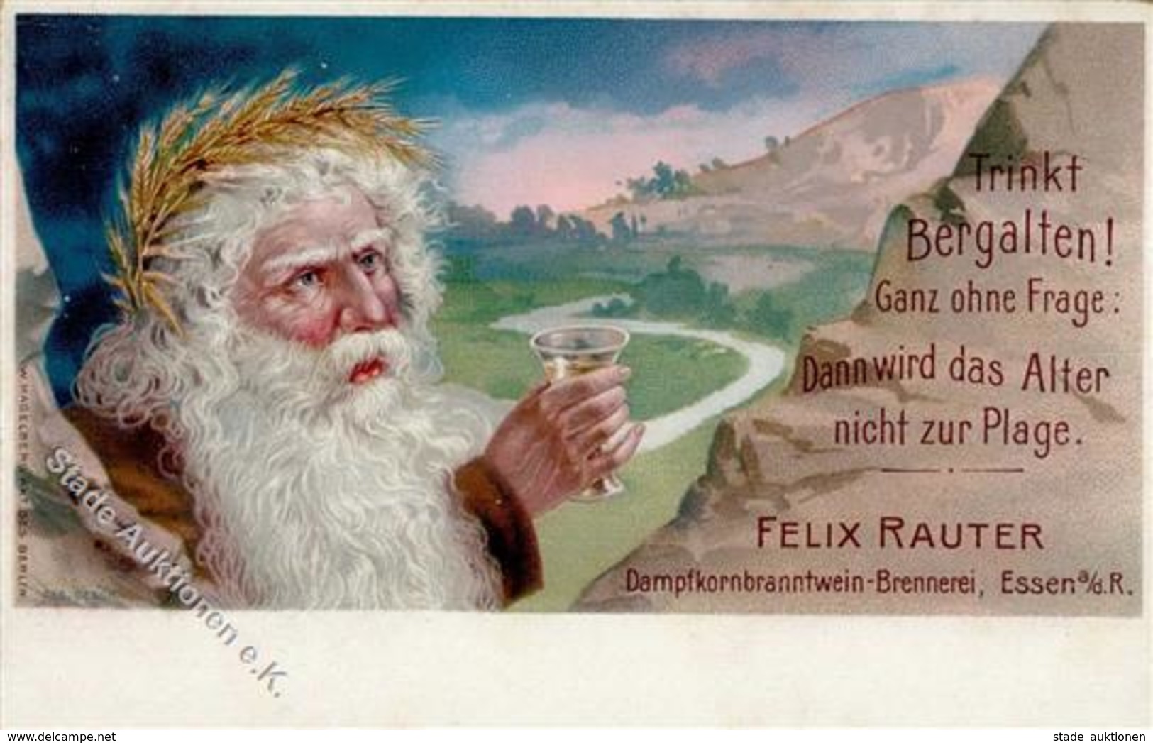 Alkoholwerbung Essen (4300) Bergalten Felix Rauter Dampfkornbranntwein Brennerei Werbe AK I-II - Advertising